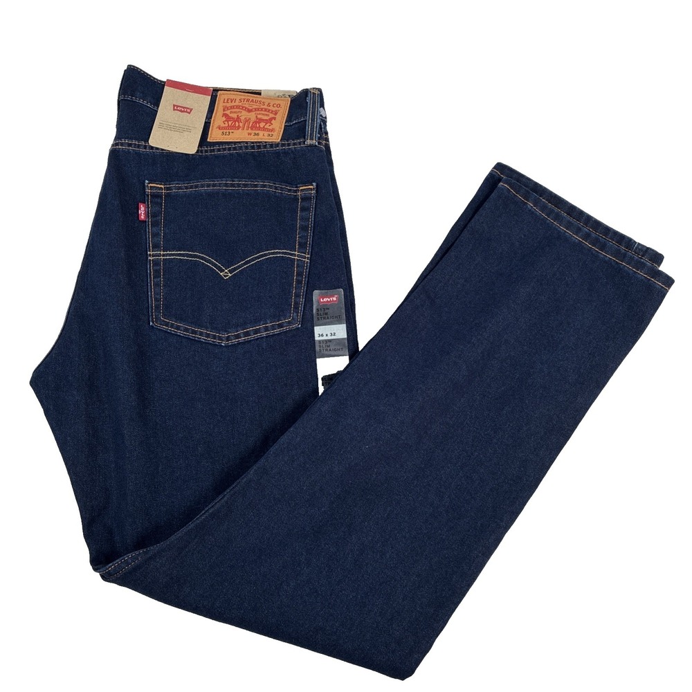 New Mens Levi's 513 Slim Straight Dark Wash Denim Jeans Size 36x32 NWT Irregular